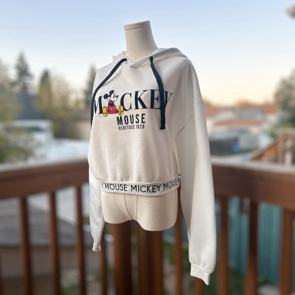 Disney White Mickey Mouse Fleeced Cropped Jacket Hoodie Sweatshirt Women Size M - Picture 6 of 12